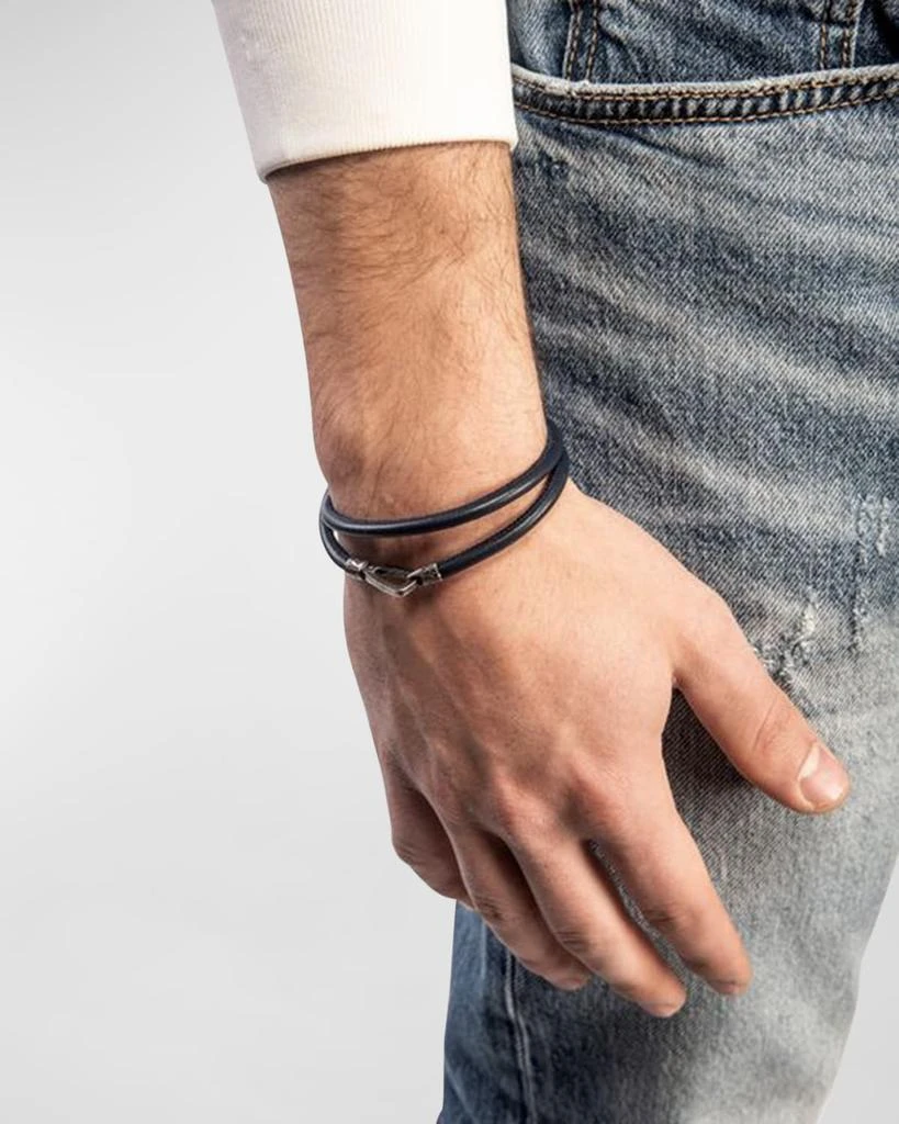 Marco Dal Maso Men
s Lash Double Wrap Smooth Leather Bracelet, Silver 2