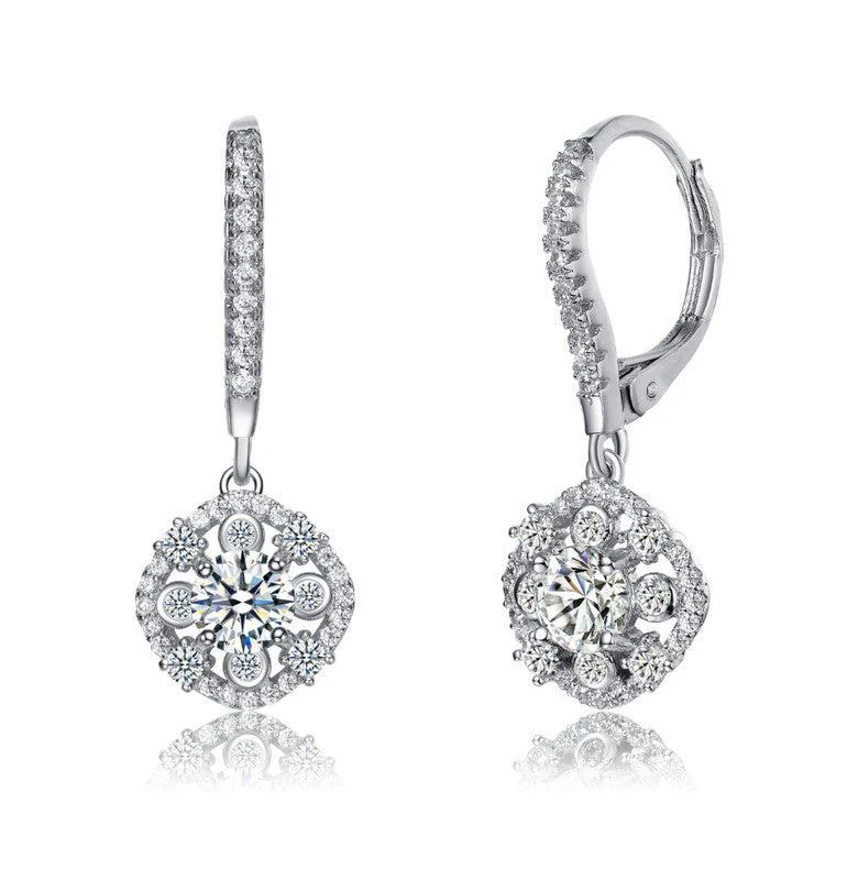 Rachel Glauber White Gold Plated with Clear Cubic Zirconia Dangle Earrings