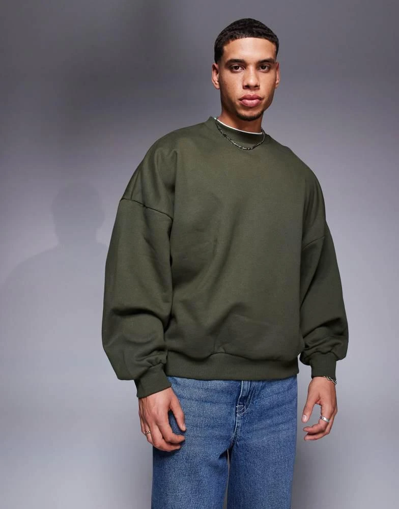 ASOS ASOS DESIGN premium heavyweight extreme oversized sweatshirt 400gsm in dark green 1