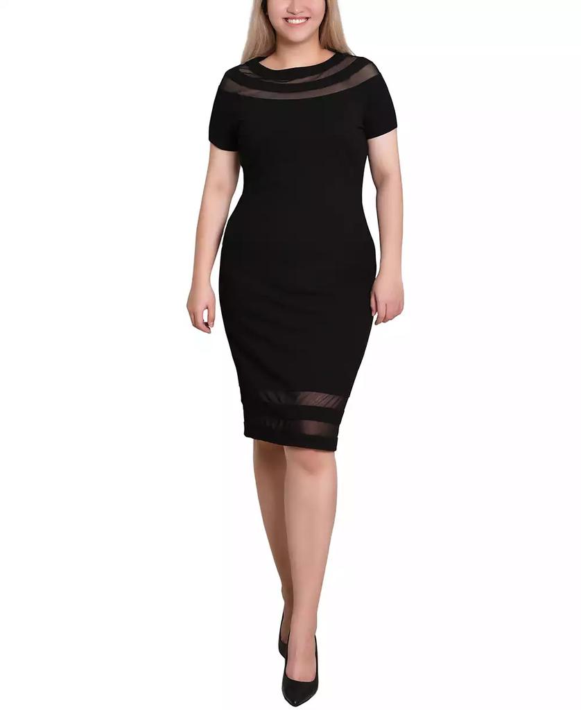 NY Collection Petite Short Sleeve Dress with Mesh Insets