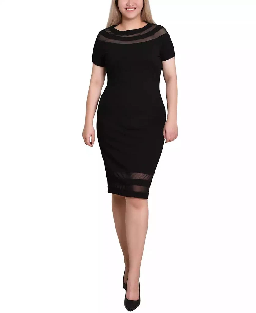 NY Collection Petite Short Sleeve Dress with Mesh Insets 1