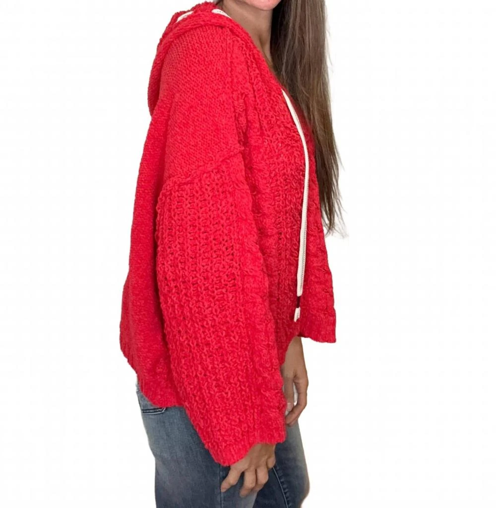 POL Crystal Chenille Hooded Sweater In Red 3