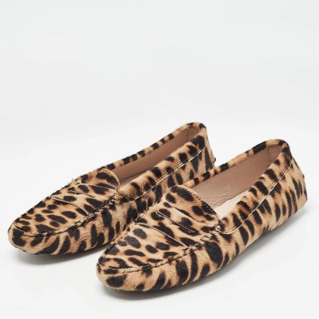 Tod's Tod's Brown/Beige Animal Print Calf Hair Penny Loafers Size 36 2