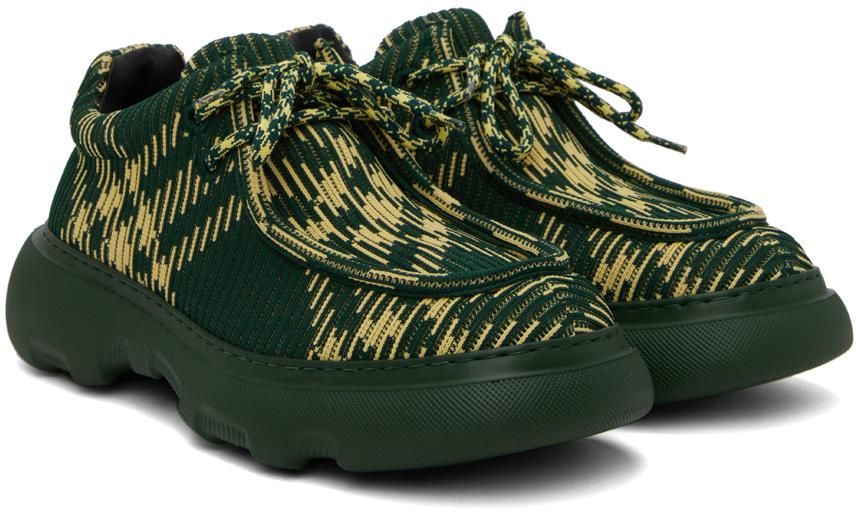 【送料関税無料】 Burberry Green Derbys Creeper Woven Check Yellow & 靴