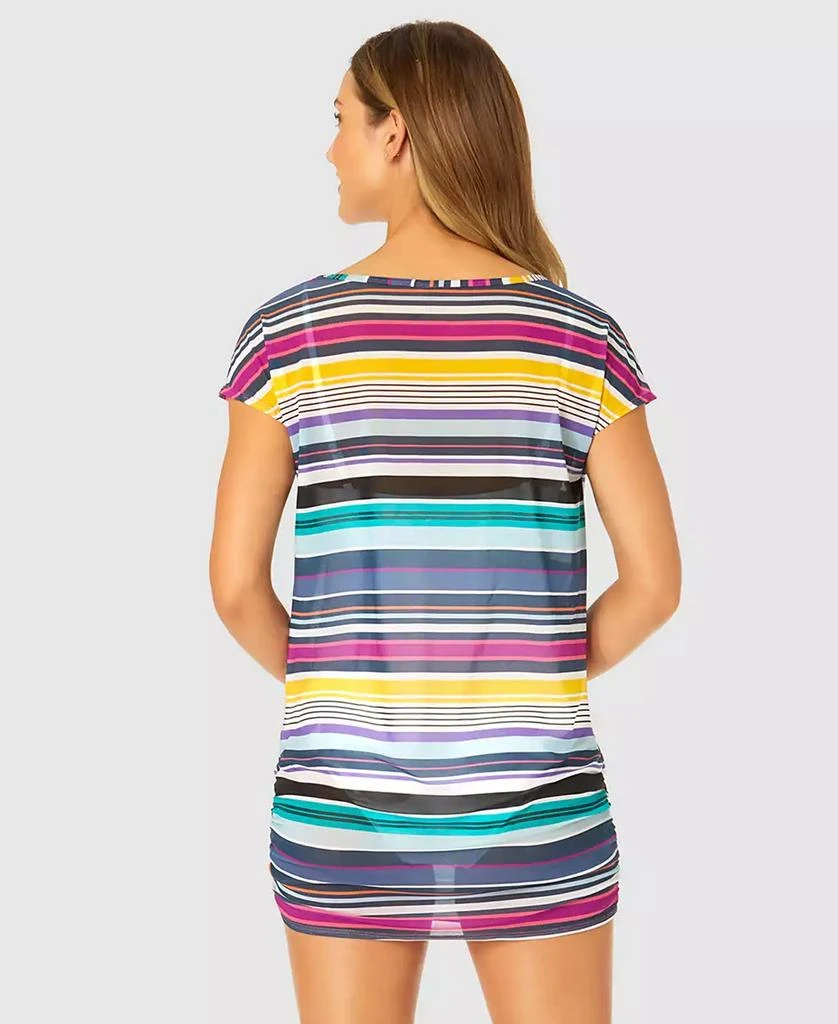 Anne Cole Women's Barcode Stripe Mesh T-Shirt Swim Cover-Up 2