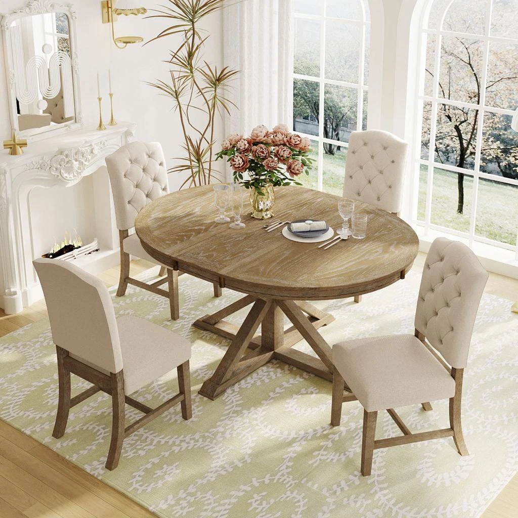 Streamdale Furniture Streamdale Retro Style Extendable Dining Table Set with 4 Chairs (Natural Wood Wash) 2