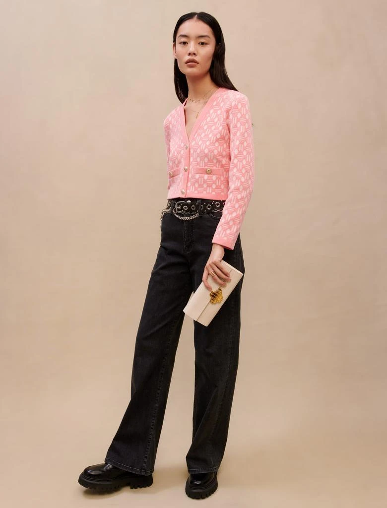 Maje Maje Woman's polyester, Pink jacquard cardigan for Spring/Summer 1