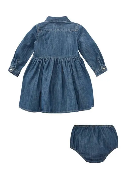 Ralph Lauren Infant Girls Denim Shirtdress and Bloomer 2