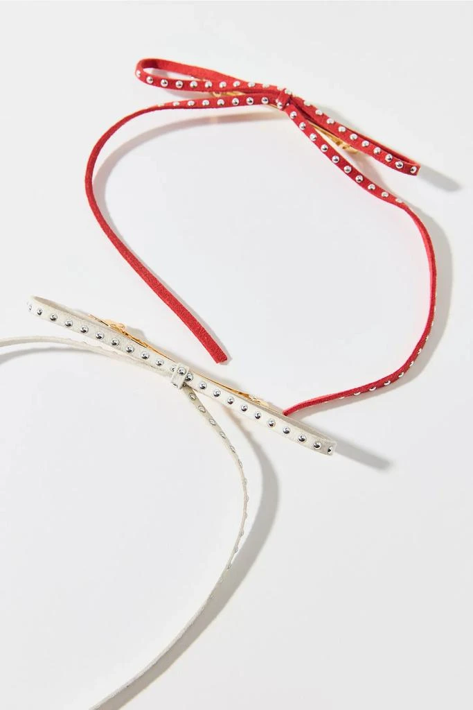 Urban Outfitters Studded Suede Hair Bow Clip Set 3
