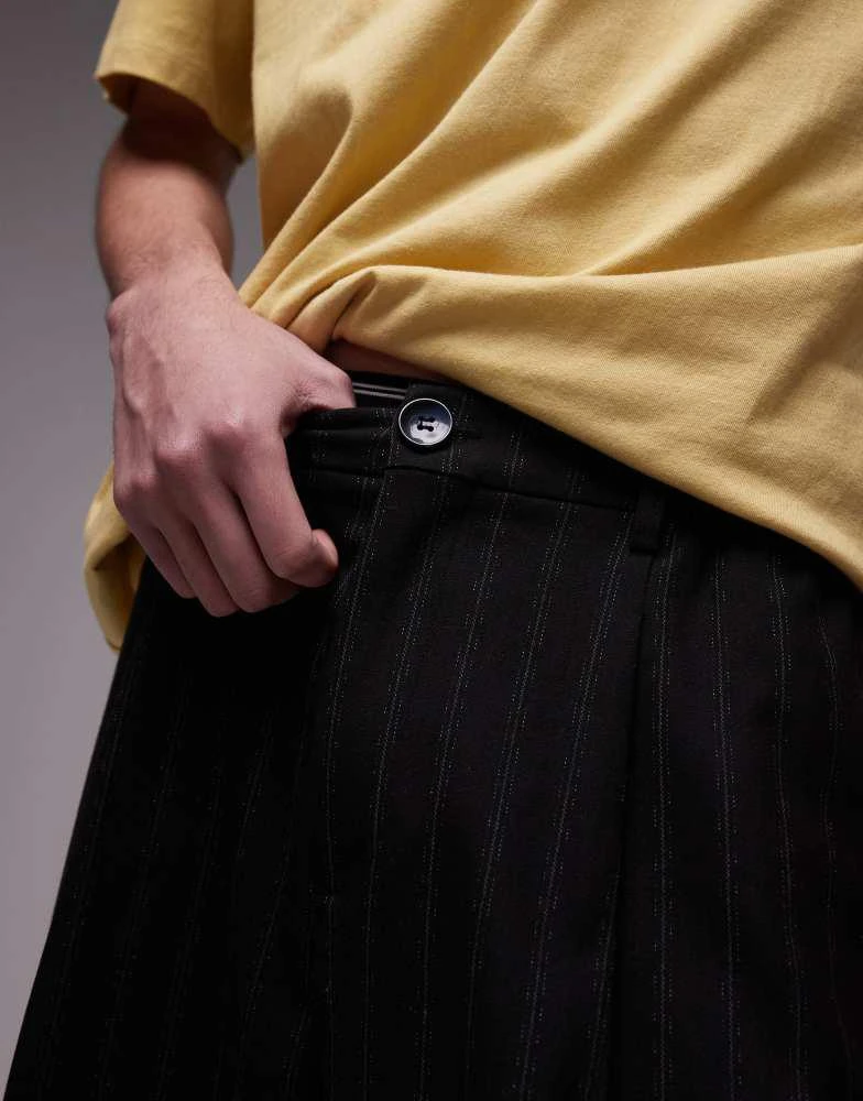 Topman Topman pinstripe wide leg trousers in black 4