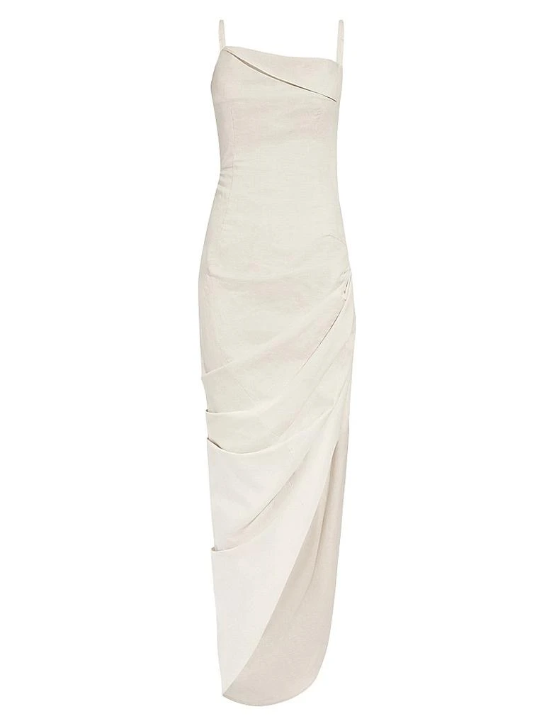 knee length dresses for ladies Jacquemus La Robe Adour Draped Midi Dress Sage Twill Size 38  Celebrity  Owned