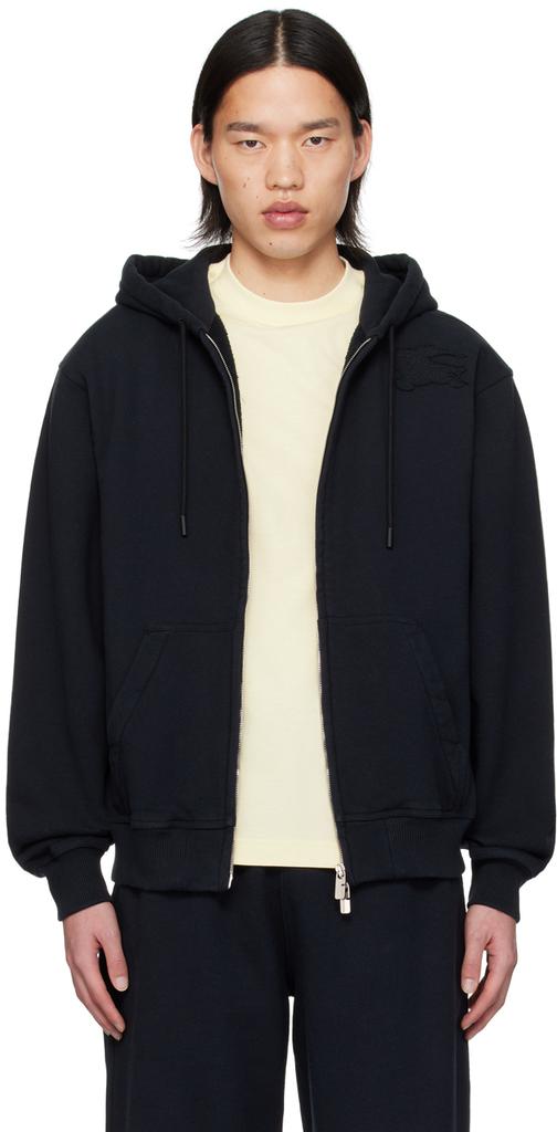 Burberry Full Zip Hoodie Black XS Cotton Checked Hood Unused