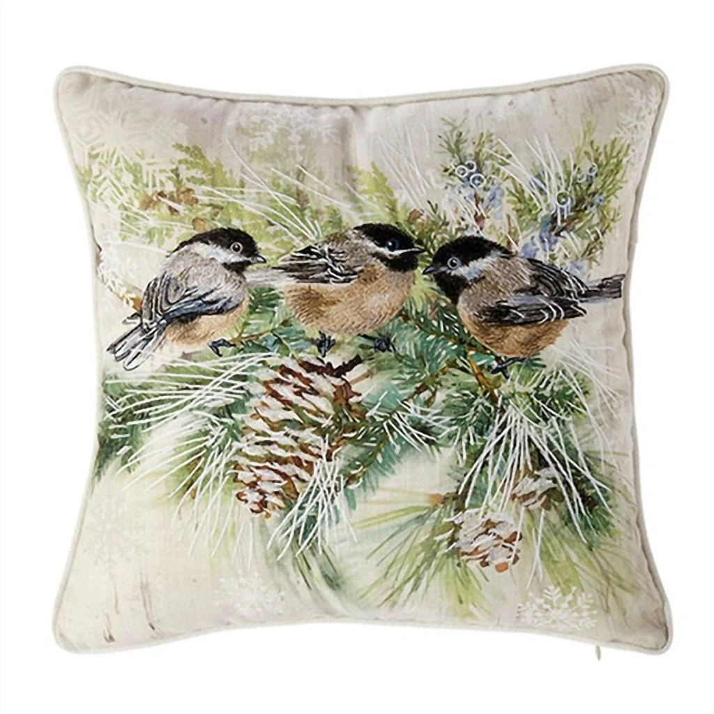 RAZ Imports Winter Cottage Chickadees Pillow #4215983 In Multicolor 1
