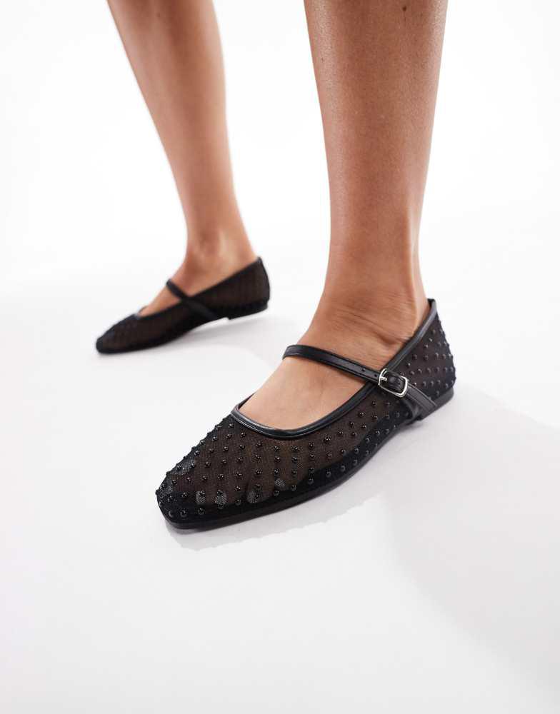 Glamorous Glamorous ballerina flats in mesh black polkadot