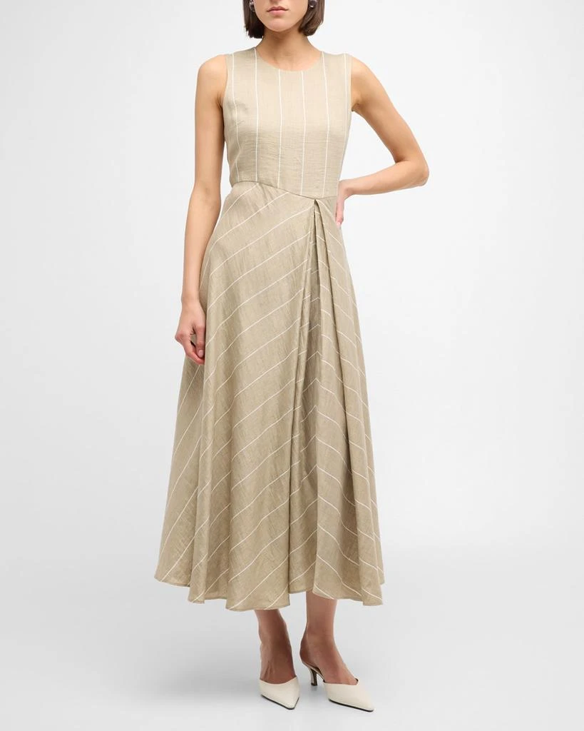 Lafayette 148 New York Pleated Striped A-Line Midi Dress 2