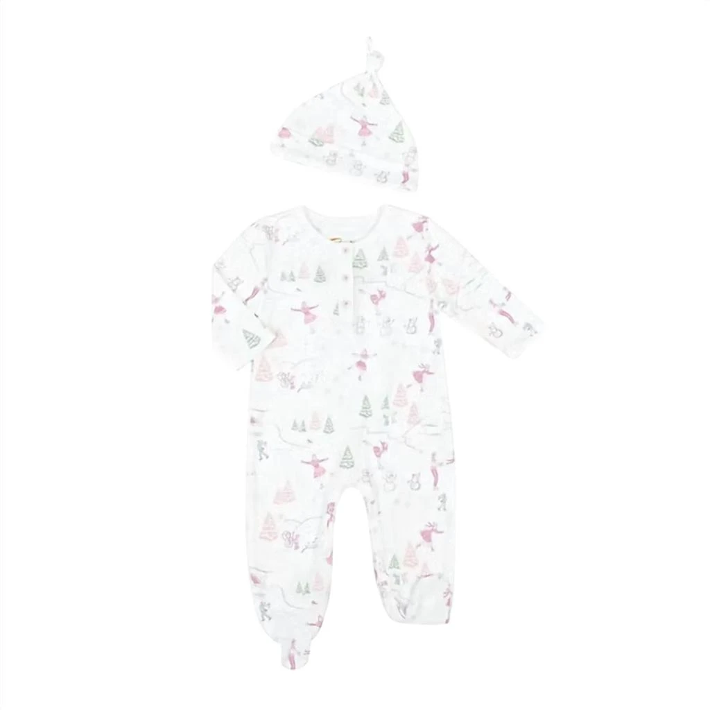 Petidoux Baby's Ice-Skating Snowmen Pima + Hat Onesie In Pink Ice 1