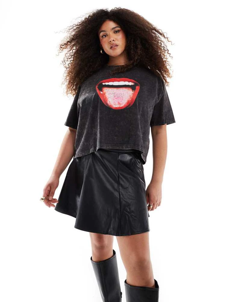 Renee Studio Renee Studio Plus x Michelle Nayla exclusive acid wash hot fix mouth motif t-shirt in grey 2