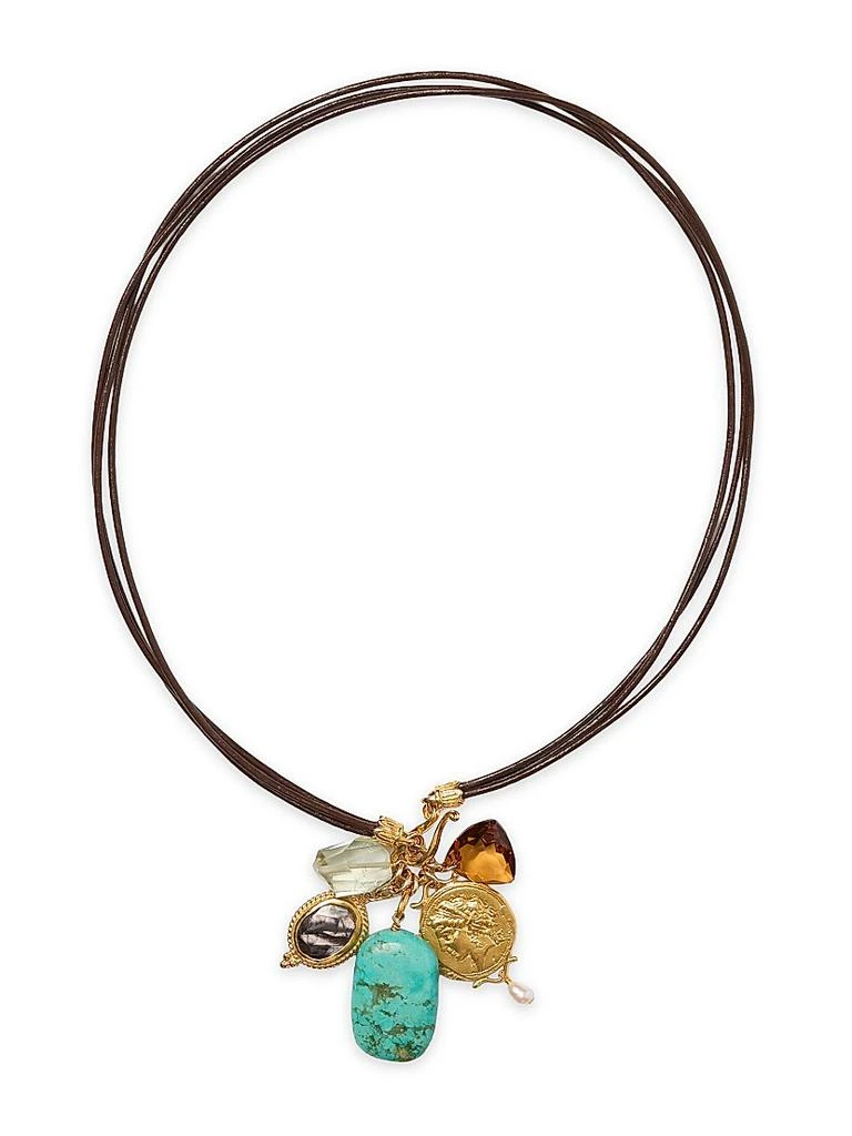 Chan Luu Traveler 18K-Gold-Plated Sterling Silver, Leather & Multi-Stone Charm Necklace 1