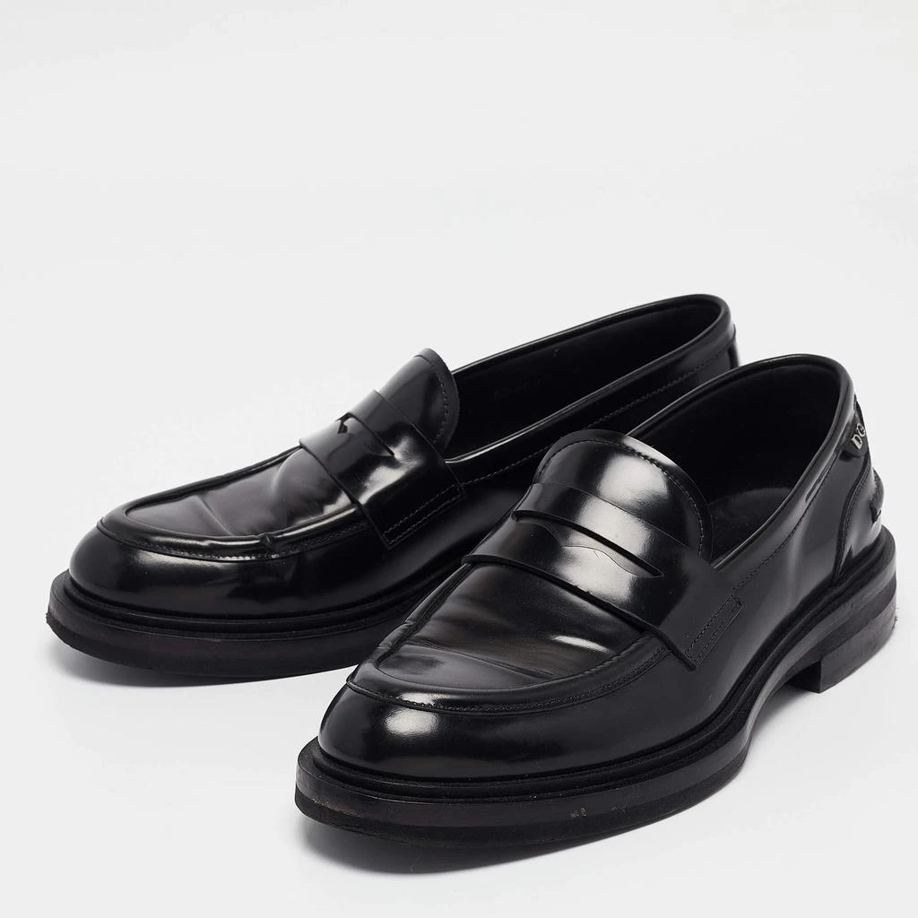 Shop Dolce & Gabbana Black Leather Slip On Loafers Size 40  display picture 1