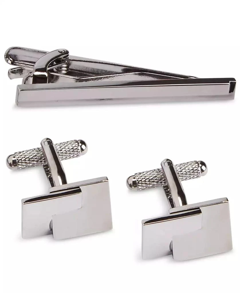 Perry Ellis Men's Small Grid Cuff Links & Tie Bar Set 1