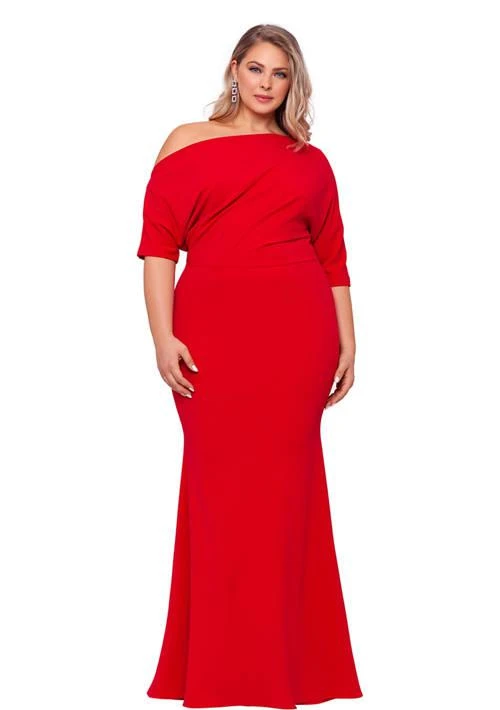 Betsy & Adam Adam Plus Size Long Scuba Crepe Off The Shoulder Dress 1