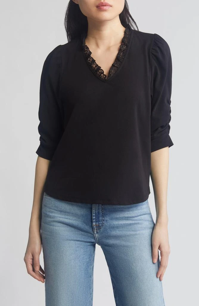Wit & Wisdom Ruffle & Lace Trim Top 1