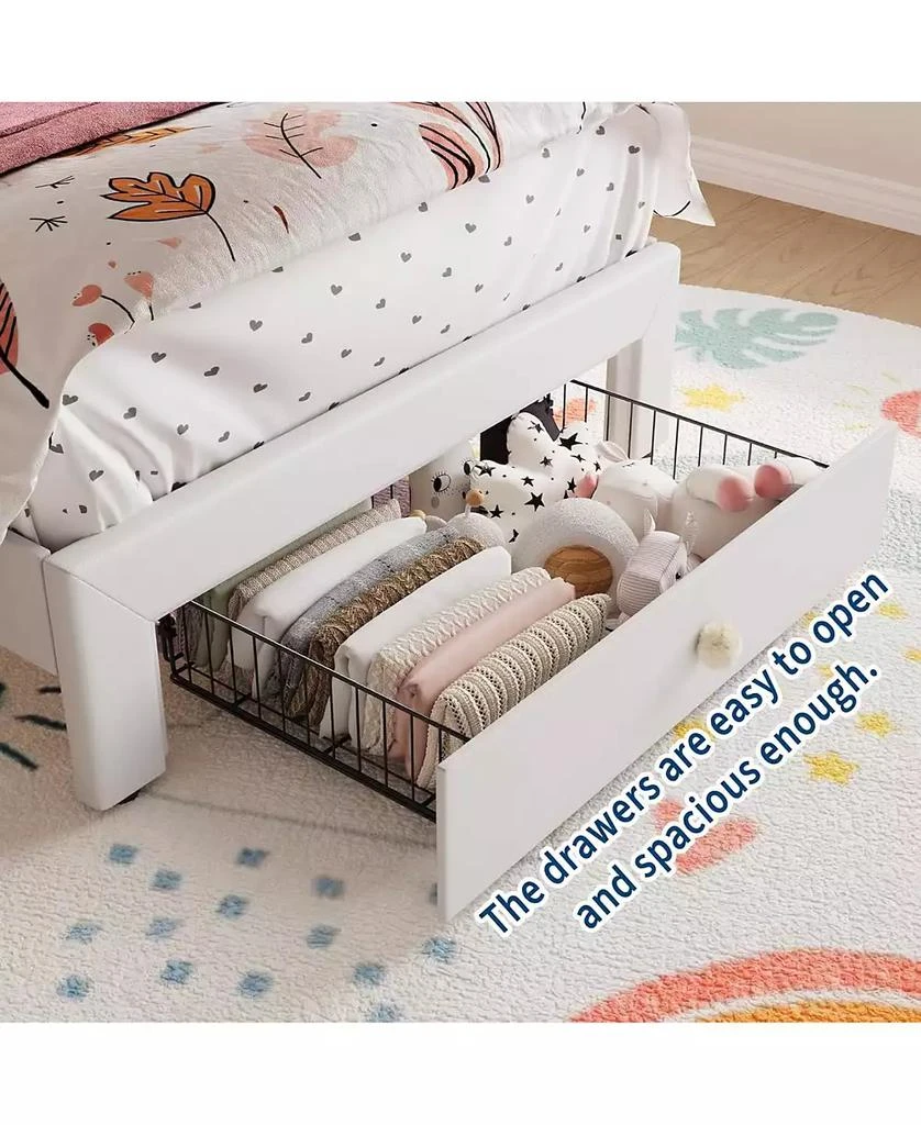 gaomon Twin Velvet Upholstered Platform Bed with LED Lights, Crystal Button Headboard, Storage Drawer, Noise-Free, No Box Spring Needed 7