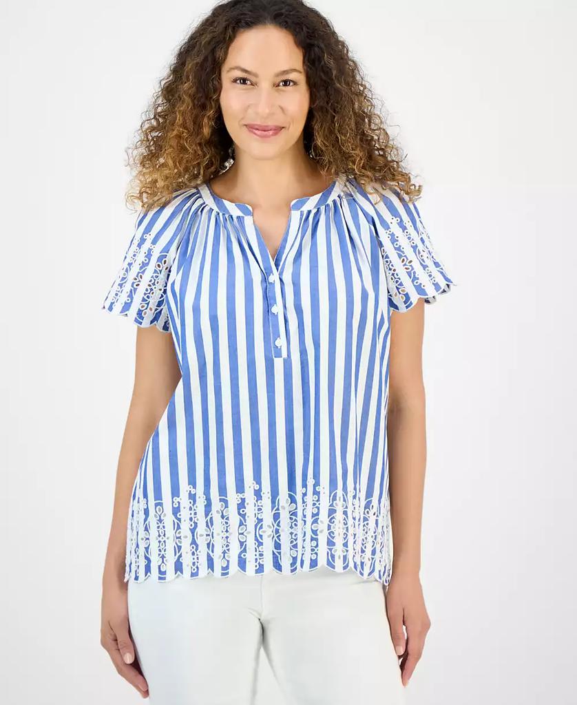 Style & Co Petite Striped Eyelet Top, Exclusively at Macy's