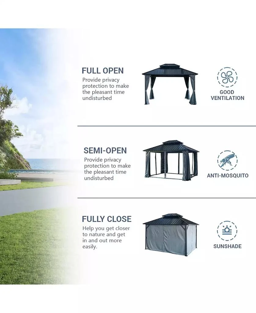 Streamdale Furniture Streamdale 10
x12
Hardtop Gazebo, Steel Roof, Aluminum Frame, Curtains
Netting 2