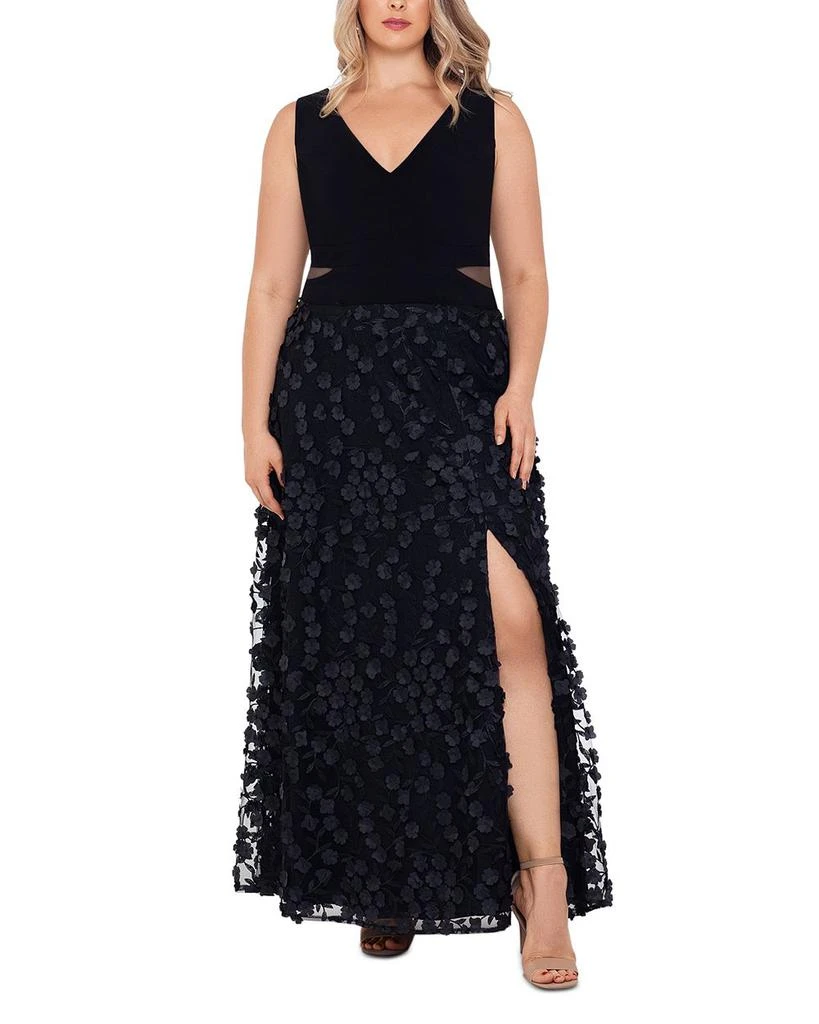 XSCAPE Floral Appliqué Gown 3