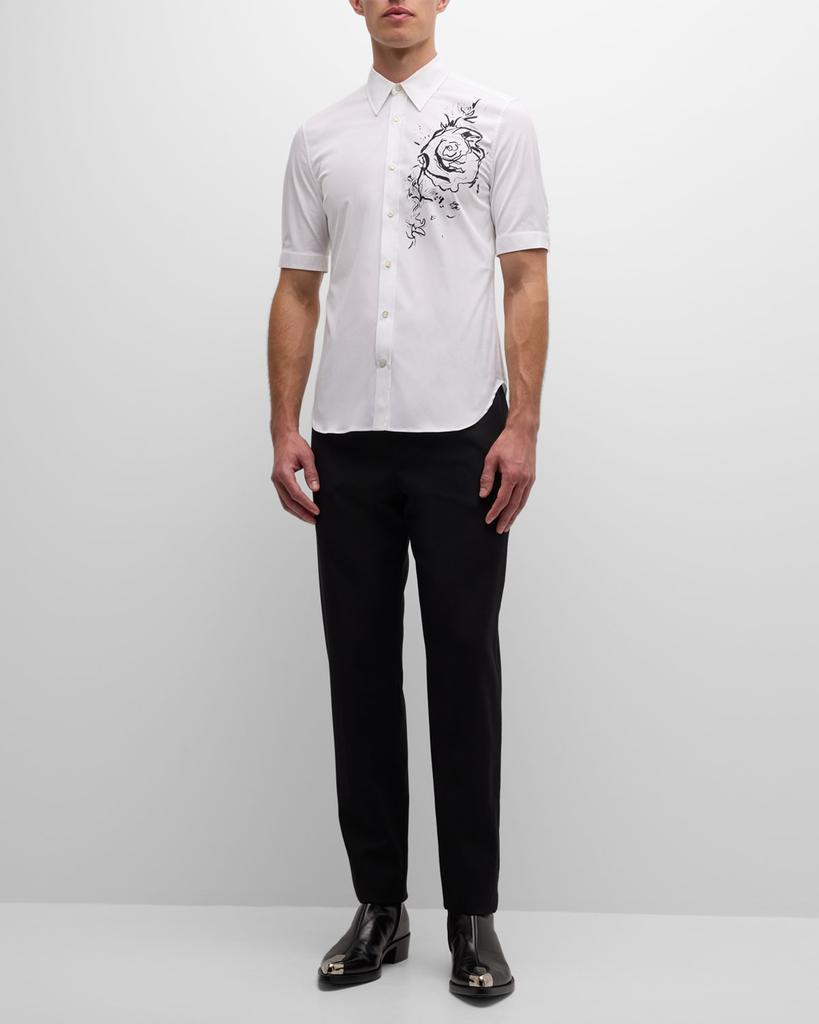 トップス Alexander McQueen ink floral-print shirt Alexander McQueen Crew Neck INK FLOWER Cotton T-Shirt men