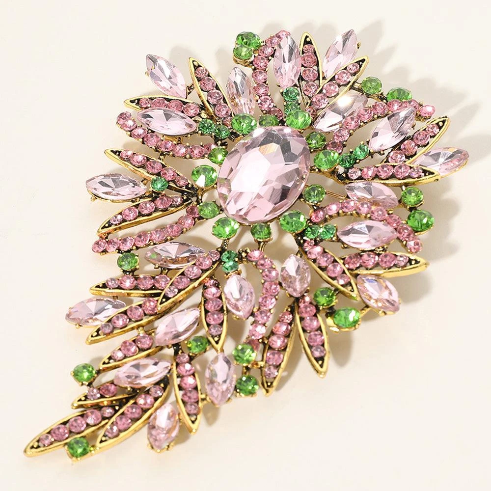 FASHNZFAB Glass Stone Cluster Embellished Floral Pin Brooch