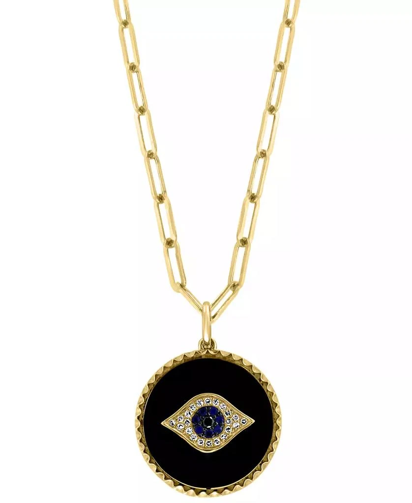 Effy EFFY® Onyx, Sapphire (1/20 ct. t.w.) 
Diamond (1/10 ct. t.w.) Evil Eye 18" Pendant Necklace in 14k Gold