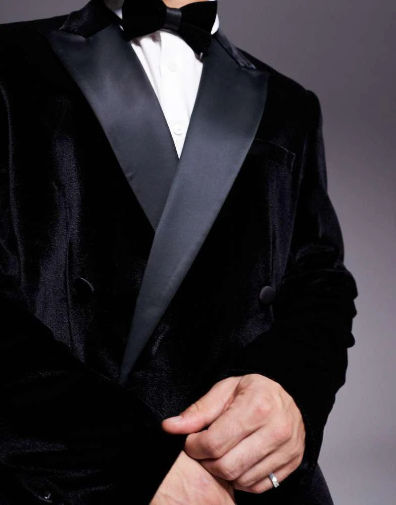 ASOS ASOS DESIGN slim double breasted tuxedo jacket in black velvet 3