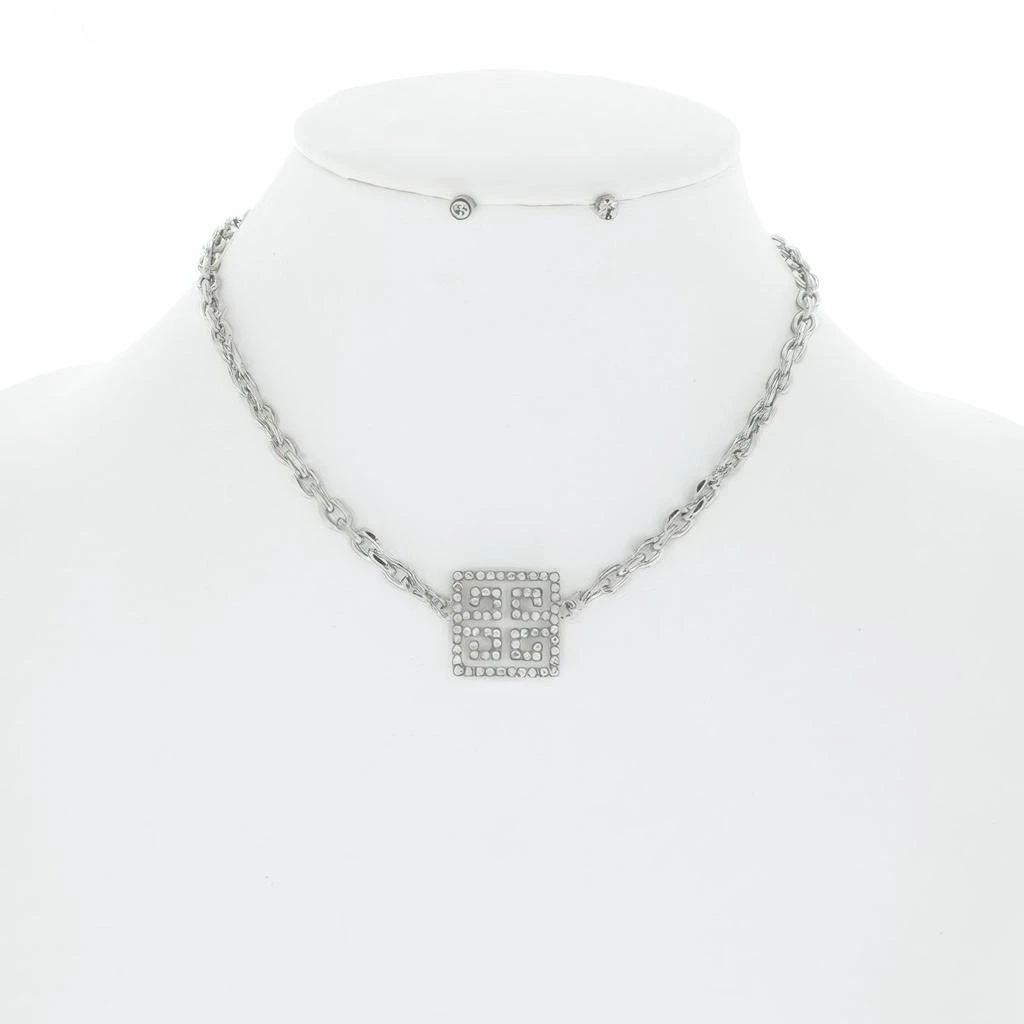 TRUEDAMES Greek Key Square Crystal Pave Necklace Set