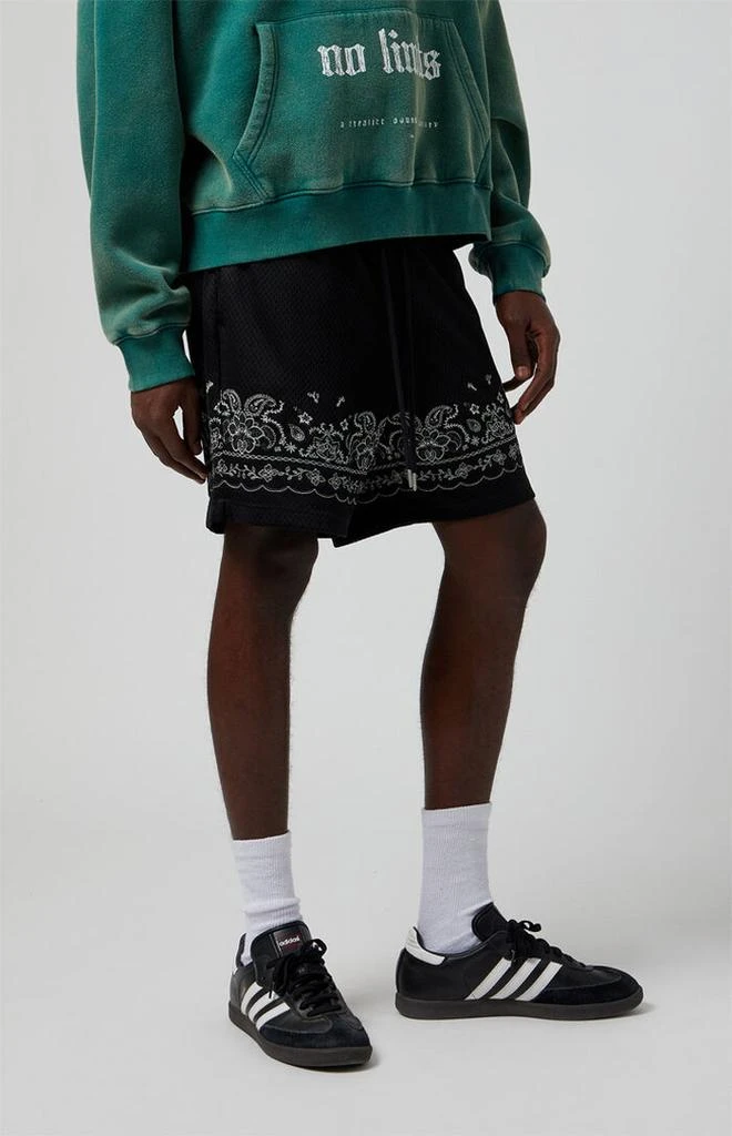 PacSun Black Aaron Paisley Embroidered Mesh Volley Shorts 4