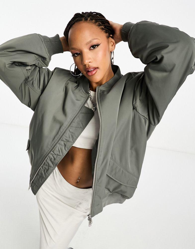 Weekday Lui super oversized bomber jacket in khaki