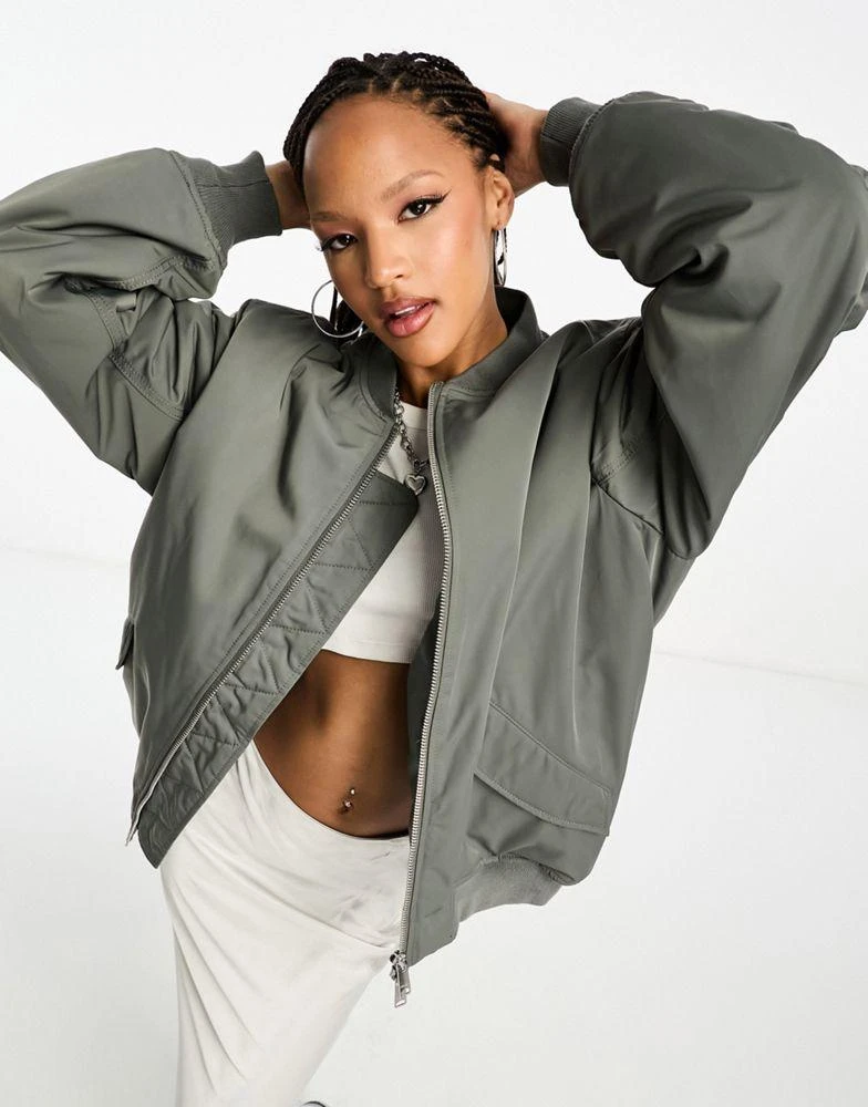 Weekday Weekday Lui super oversized bomber jacket in khaki 1