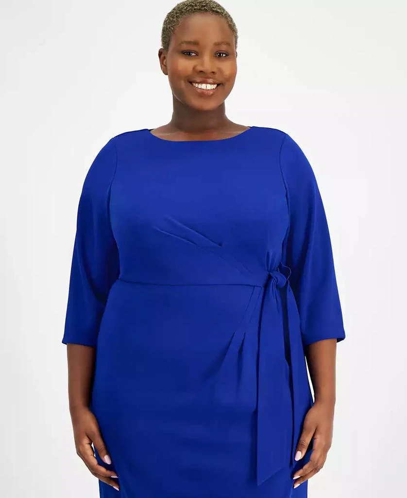 Tahari Plus Size Round-Neck Side-Tie Sheath Dress 4