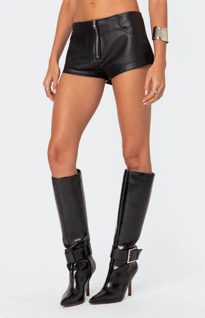 Edikted Zippy Faux Leather Micro Shorts 3