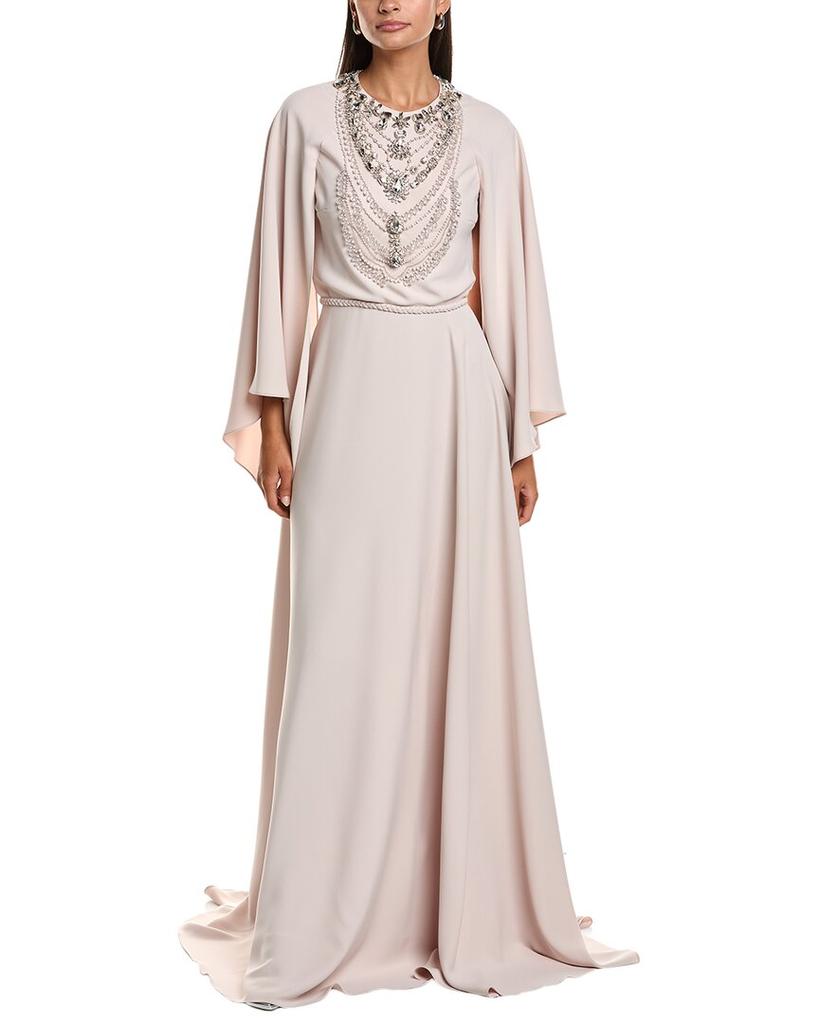 REEM ACRA Draped Flutter Sleeve Gown