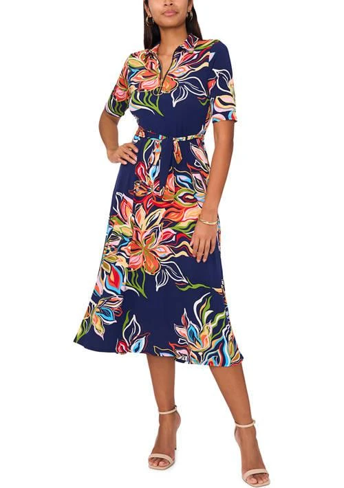 Womens Short Sleeve Collar Printed Fit And Flare Maxi Dress  On Sale Now  with Up to 60% Off | Discover Exclusive Deals & Savings at BeyondStyle   Authentic MSK Women|Midi Dresses |