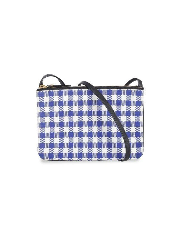 CELINE Celine Trio Gingham Crossbody Bag In Blue And White Cotton 2