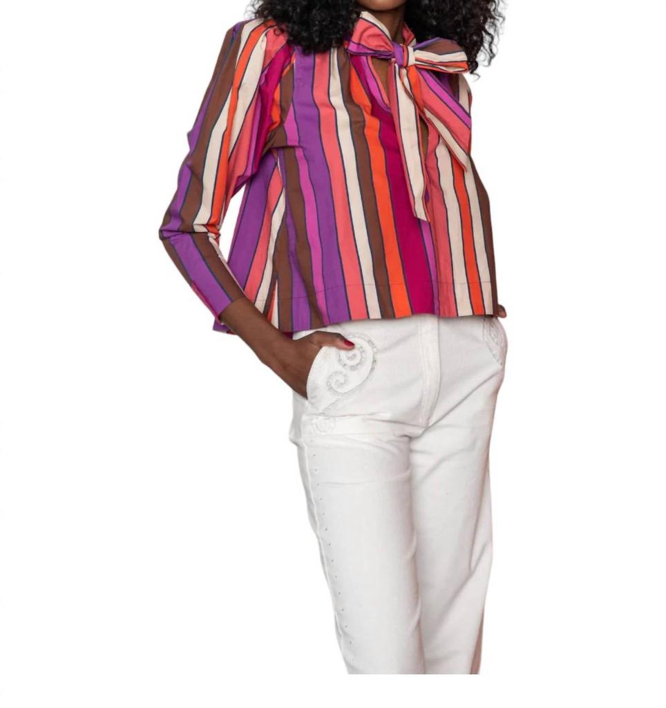 Carolina K Opal Bow Tie Neck Blouse In Multi Color