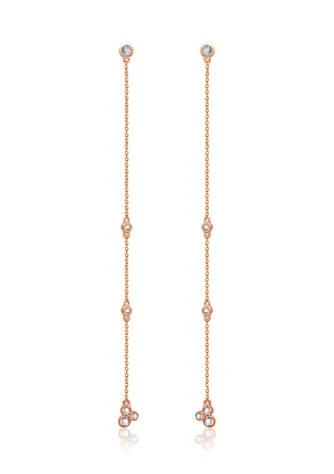 KIERA Rose Gold Plated Sterling Silver 5 8 Ct. T.w. Cubic Zirconia Clover Station Drop Earring 1