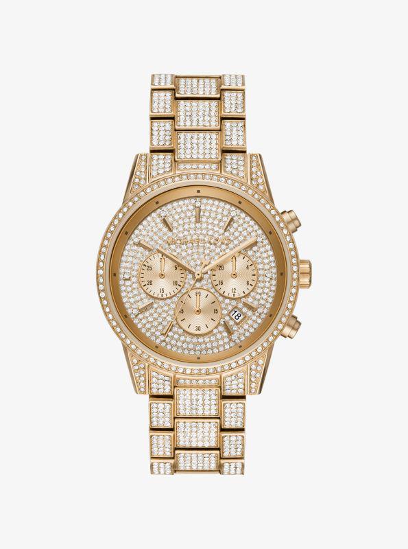 特価! MK クロノグラフ Janelle Gold-Tone Pave Glitz mk7097 Michael Kors Women's Janelle Women's Two-Tone Pavé Glitz