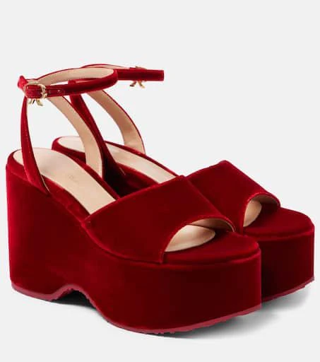 Gianvito Rossi Velvet wedge sandals 1