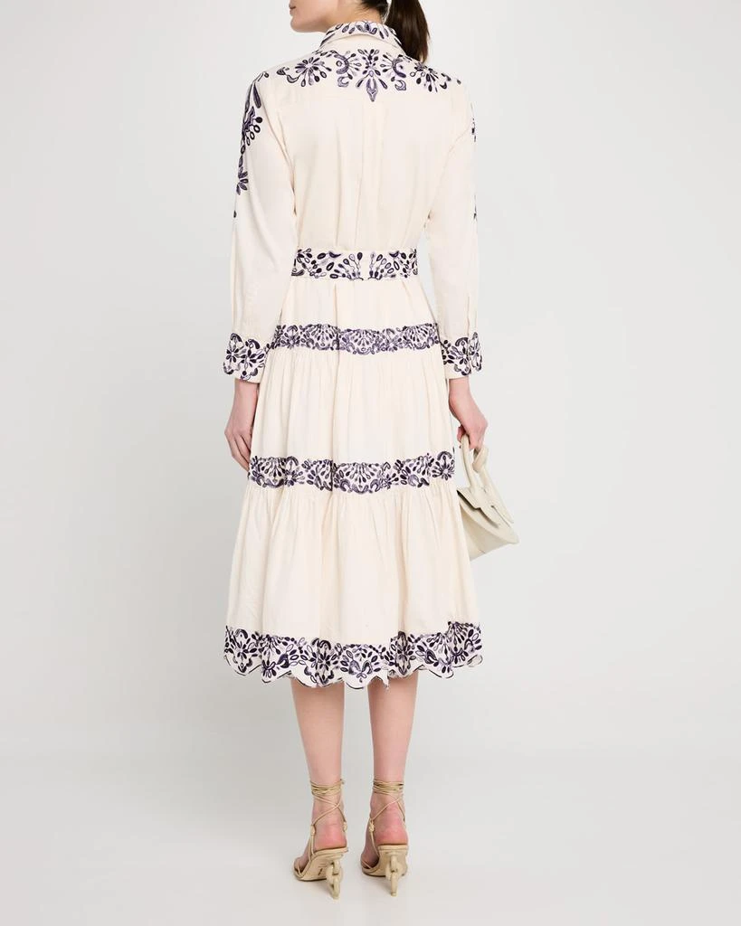 FIGUE Molly Embroidered Tiered Midi Shirtdress 3