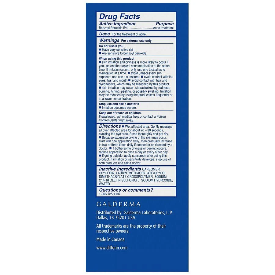 Differin Daily Deep Cleanser for Sensitive Skin with 5% Benzoyl Peroxide Acne Treatment 5