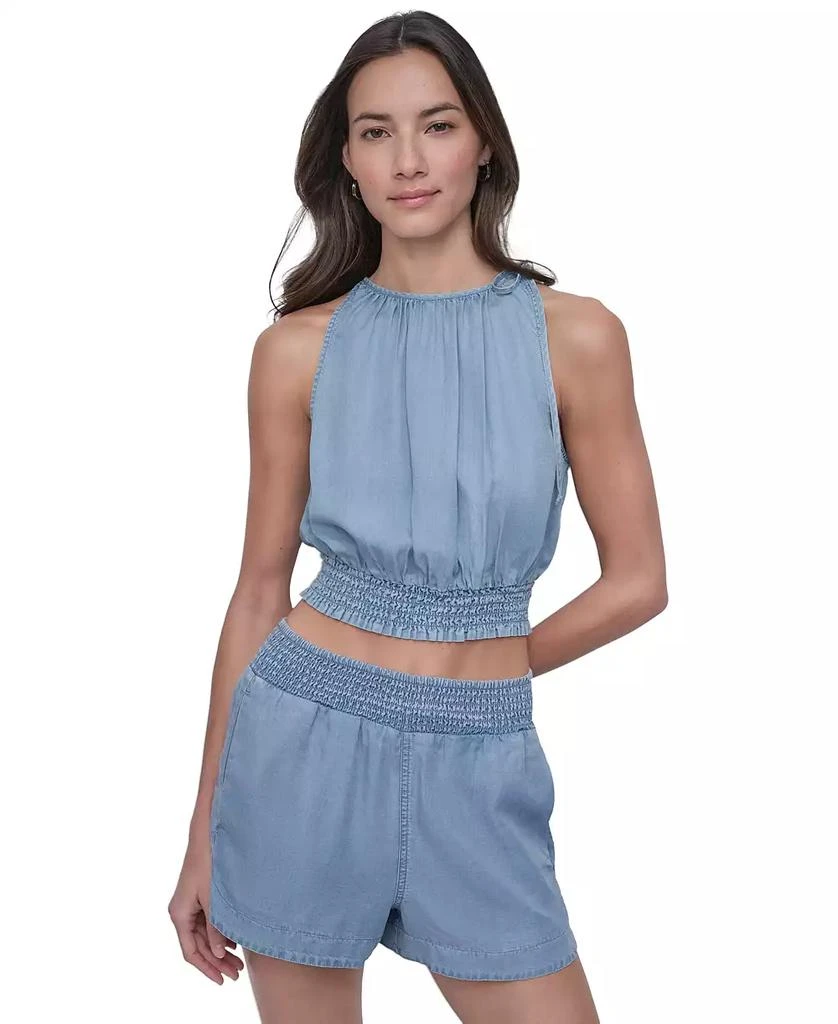 DKNY Women's Smocked-Waist Sleeveless Crop Top 1